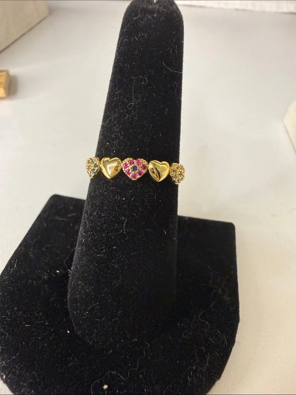 Gold Heart Link Ring with Pink & Yellow Stones - Women's Jewelry